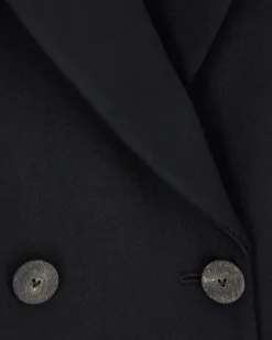 Zweireihiger Wollblazer mit Spitzrevers und Hornknöpfen Schwarz
