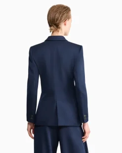Zweireihiger Wollblazer mit Spitzrevers und Hornknöpfen Blau