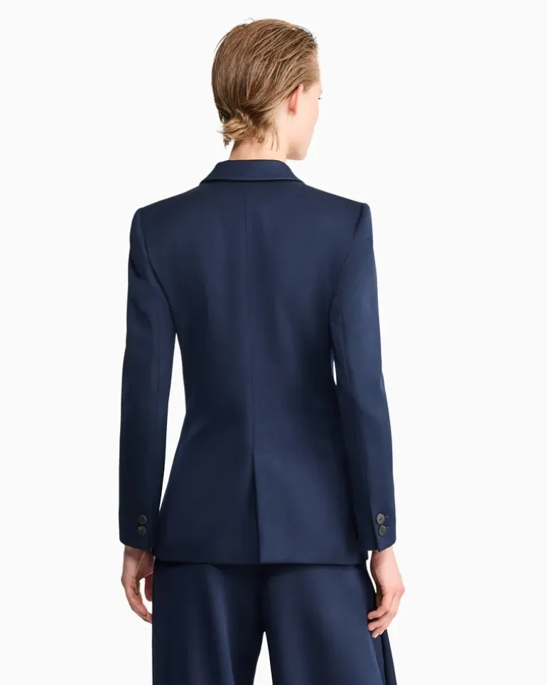 Zweireihiger Wollblazer mit Spitzrevers und Hornknöpfen Blau